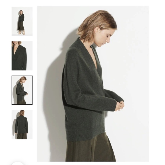 Vince Ribbed Detail Wrap Front Wool & Cashmere Tunic  Sweater Moss Green Size M - Picture 1 of 15